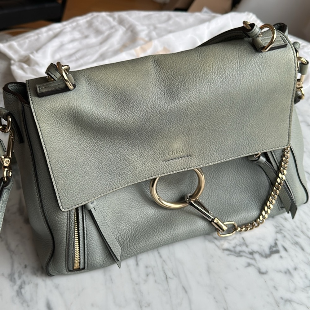 Chloé Faye Day Blue Grey Leather Shoulder Bag - Picture 3 of 13
